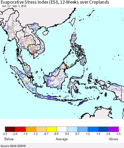 South East Asia Evaporative Stress Index (ESI), 12-Weeks over Croplands Thematic Map For 8/30/2021 - 9/5/2021