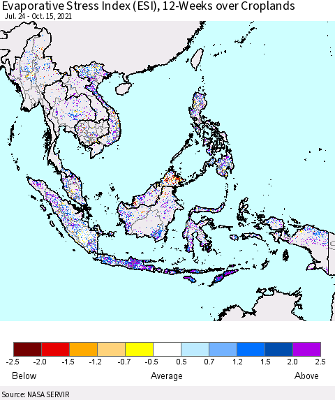 South East Asia Evaporative Stress Index (ESI), 12-Weeks over Croplands Thematic Map For 10/11/2021 - 10/17/2021