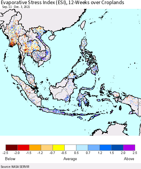 South East Asia Evaporative Stress Index (ESI), 12-Weeks over Croplands Thematic Map For 11/29/2021 - 12/5/2021