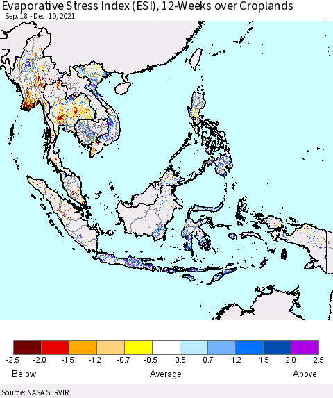 South East Asia Evaporative Stress Index (ESI), 12-Weeks over Croplands Thematic Map For 12/6/2021 - 12/12/2021