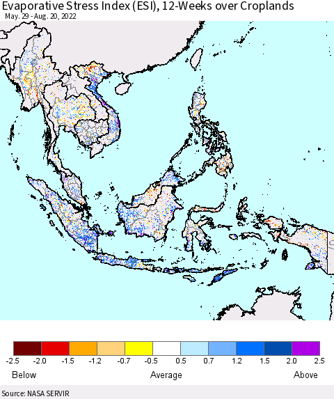 South East Asia Evaporative Stress Index (ESI), 12-Weeks over Croplands Thematic Map For 8/15/2022 - 8/21/2022
