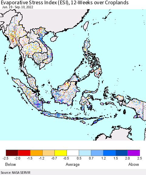 South East Asia Evaporative Stress Index (ESI), 12-Weeks over Croplands Thematic Map For 9/5/2022 - 9/11/2022