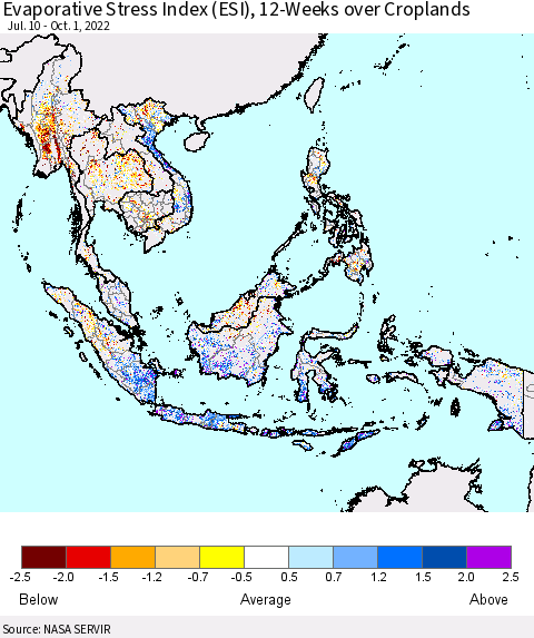 South East Asia Evaporative Stress Index (ESI), 12-Weeks over Croplands Thematic Map For 9/26/2022 - 10/2/2022