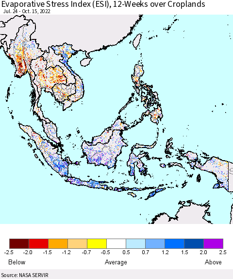 South East Asia Evaporative Stress Index (ESI), 12-Weeks over Croplands Thematic Map For 10/10/2022 - 10/16/2022