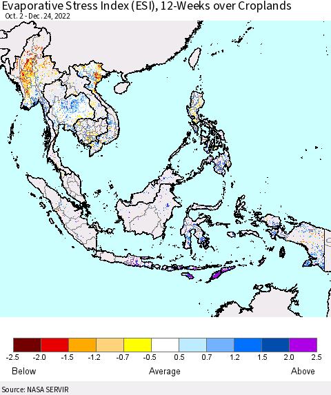 South East Asia Evaporative Stress Index (ESI), 12-Weeks over Croplands Thematic Map For 12/19/2022 - 12/25/2022