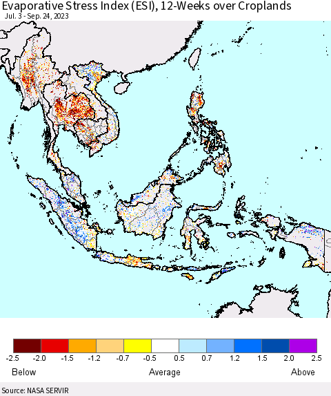 South East Asia Evaporative Stress Index (ESI), 12-Weeks over Croplands Thematic Map For 9/18/2023 - 9/24/2023