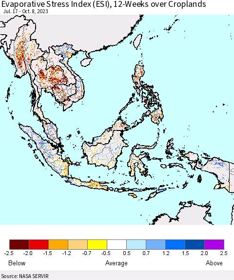 South East Asia Evaporative Stress Index (ESI), 12-Weeks over Croplands Thematic Map For 10/2/2023 - 10/8/2023