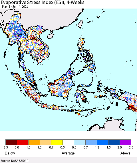 South East Asia Evaporative Stress Index (ESI), 4-Weeks Thematic Map For 5/31/2021 - 6/6/2021