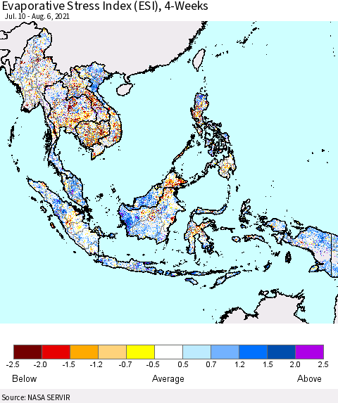 South East Asia Evaporative Stress Index (ESI), 4-Weeks Thematic Map For 8/2/2021 - 8/8/2021