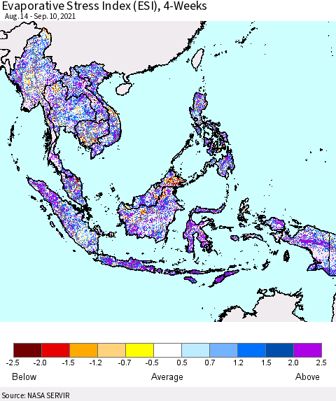 South East Asia Evaporative Stress Index (ESI), 4-Weeks Thematic Map For 9/6/2021 - 9/12/2021