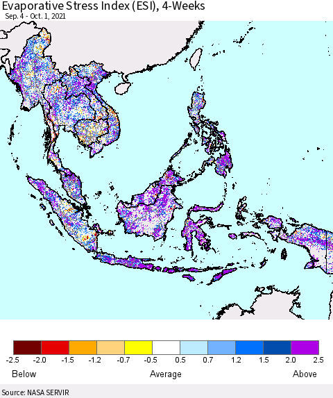 South East Asia Evaporative Stress Index (ESI), 4-Weeks Thematic Map For 9/27/2021 - 10/3/2021