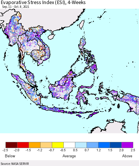 South East Asia Evaporative Stress Index (ESI), 4-Weeks Thematic Map For 10/4/2021 - 10/10/2021