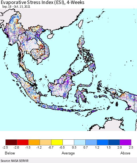 South East Asia Evaporative Stress Index (ESI), 4-Weeks Thematic Map For 10/11/2021 - 10/17/2021