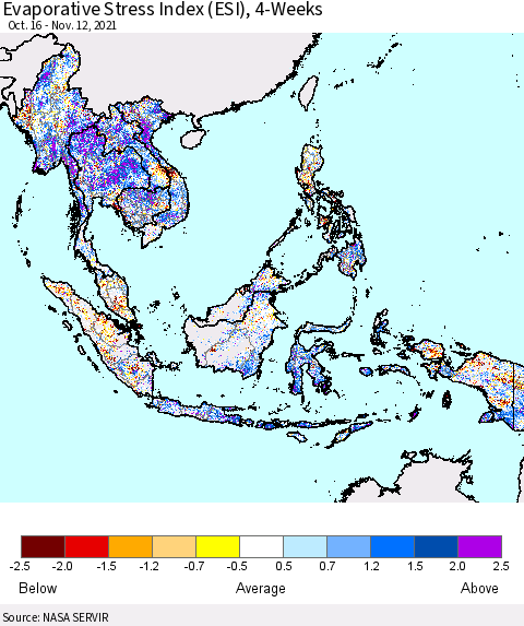 South East Asia Evaporative Stress Index (ESI), 4-Weeks Thematic Map For 11/8/2021 - 11/14/2021