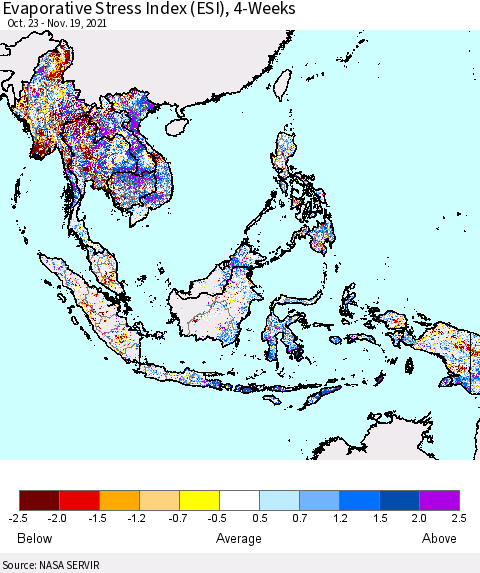 South East Asia Evaporative Stress Index (ESI), 4-Weeks Thematic Map For 11/15/2021 - 11/21/2021