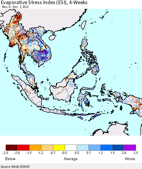 South East Asia Evaporative Stress Index (ESI), 4-Weeks Thematic Map For 11/29/2021 - 12/5/2021