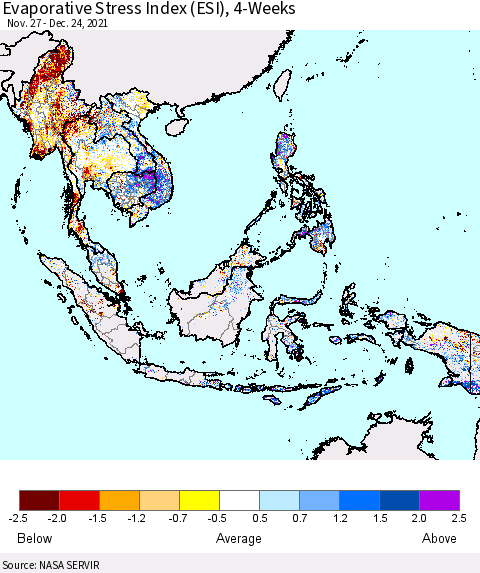 South East Asia Evaporative Stress Index (ESI), 4-Weeks Thematic Map For 12/20/2021 - 12/26/2021