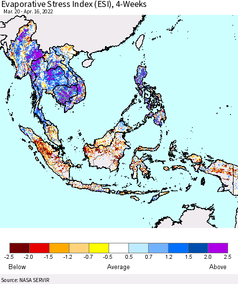 South East Asia Evaporative Stress Index (ESI), 4-Weeks Thematic Map For 4/11/2022 - 4/17/2022