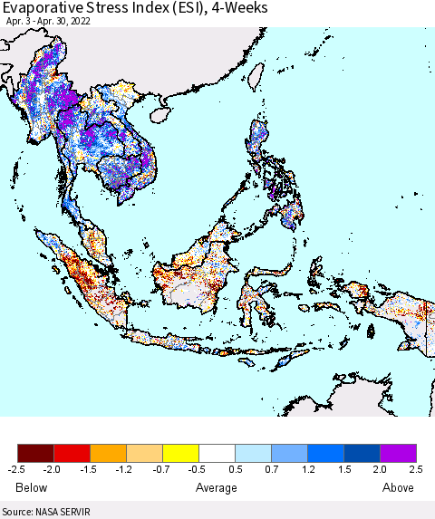 South East Asia Evaporative Stress Index (ESI), 4-Weeks Thematic Map For 4/25/2022 - 5/1/2022