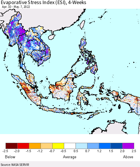 South East Asia Evaporative Stress Index (ESI), 4-Weeks Thematic Map For 5/2/2022 - 5/8/2022