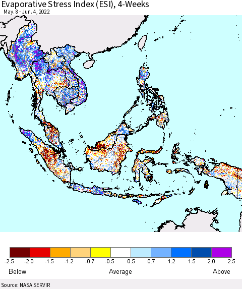 South East Asia Evaporative Stress Index (ESI), 4-Weeks Thematic Map For 5/30/2022 - 6/5/2022