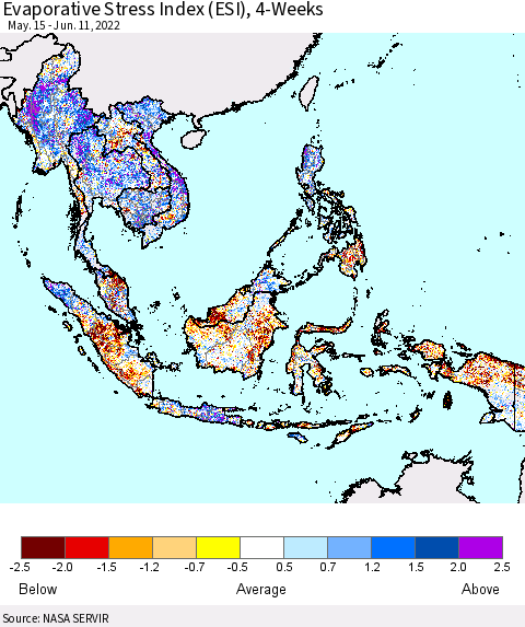 South East Asia Evaporative Stress Index (ESI), 4-Weeks Thematic Map For 6/6/2022 - 6/12/2022