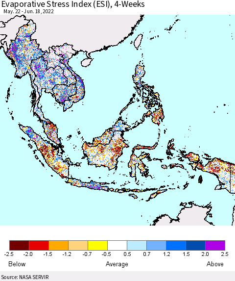 South East Asia Evaporative Stress Index (ESI), 4-Weeks Thematic Map For 6/13/2022 - 6/19/2022