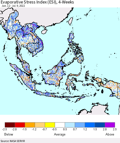 South East Asia Evaporative Stress Index (ESI), 4-Weeks Thematic Map For 7/4/2022 - 7/10/2022
