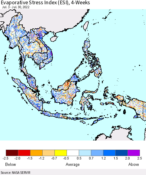 South East Asia Evaporative Stress Index (ESI), 4-Weeks Thematic Map For 7/25/2022 - 7/31/2022