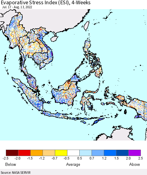 South East Asia Evaporative Stress Index (ESI), 4-Weeks Thematic Map For 8/8/2022 - 8/14/2022