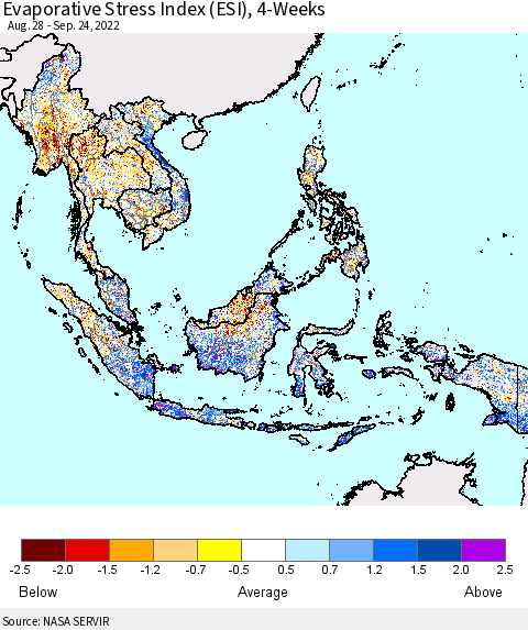 South East Asia Evaporative Stress Index (ESI), 4-Weeks Thematic Map For 9/19/2022 - 9/25/2022