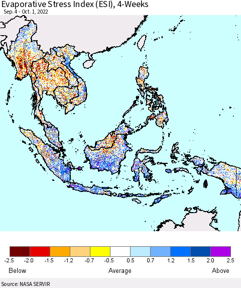 South East Asia Evaporative Stress Index (ESI), 4-Weeks Thematic Map For 9/26/2022 - 10/2/2022