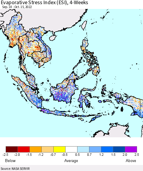 South East Asia Evaporative Stress Index (ESI), 4-Weeks Thematic Map For 10/10/2022 - 10/16/2022