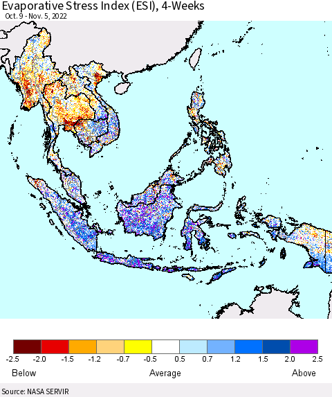 South East Asia Evaporative Stress Index (ESI), 4-Weeks Thematic Map For 10/31/2022 - 11/6/2022