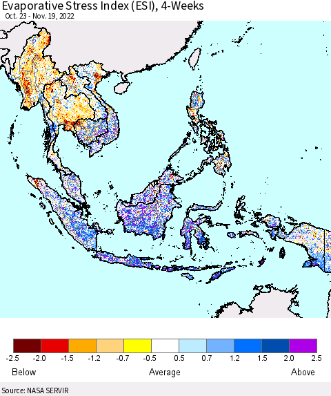 South East Asia Evaporative Stress Index (ESI), 4-Weeks Thematic Map For 11/14/2022 - 11/20/2022