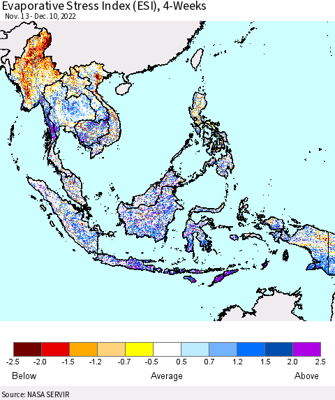 South East Asia Evaporative Stress Index (ESI), 4-Weeks Thematic Map For 12/5/2022 - 12/11/2022