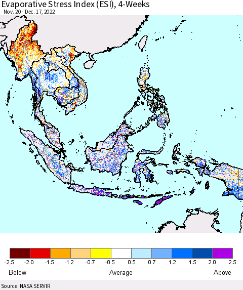 South East Asia Evaporative Stress Index (ESI), 4-Weeks Thematic Map For 12/12/2022 - 12/18/2022