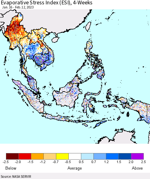 South East Asia Evaporative Stress Index (ESI), 4-Weeks Thematic Map For 2/6/2023 - 2/12/2023
