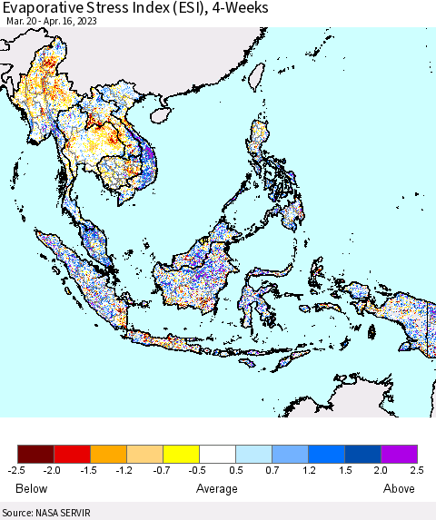 South East Asia Evaporative Stress Index (ESI), 4-Weeks Thematic Map For 4/10/2023 - 4/16/2023
