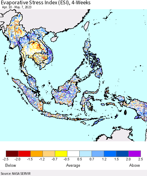South East Asia Evaporative Stress Index (ESI), 4-Weeks Thematic Map For 5/1/2023 - 5/7/2023