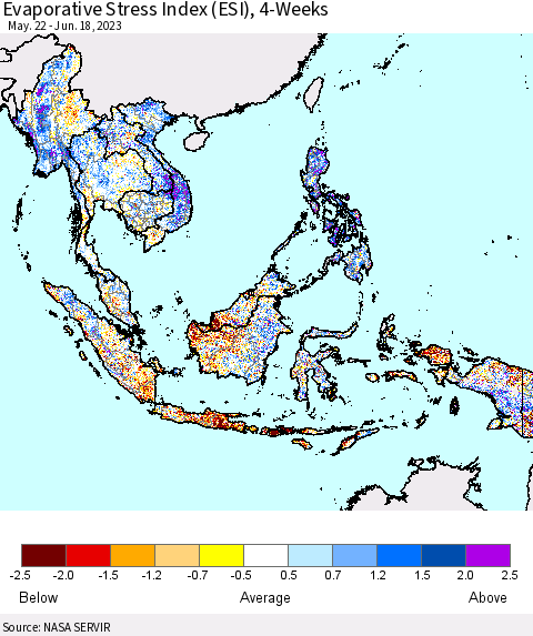 South East Asia Evaporative Stress Index (ESI), 4-Weeks Thematic Map For 6/12/2023 - 6/18/2023