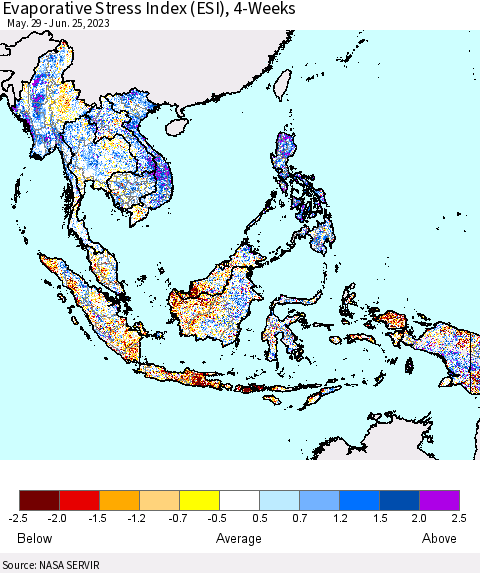 South East Asia Evaporative Stress Index (ESI), 4-Weeks Thematic Map For 6/19/2023 - 6/25/2023
