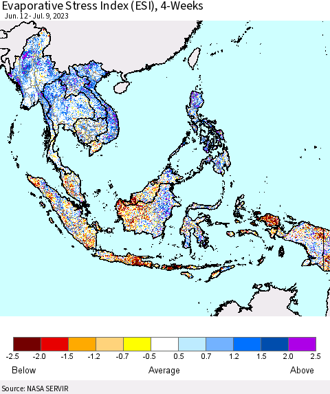 South East Asia Evaporative Stress Index (ESI), 4-Weeks Thematic Map For 7/3/2023 - 7/9/2023