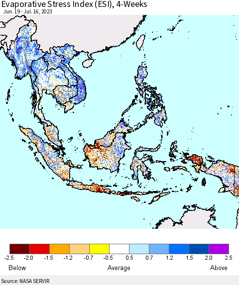 South East Asia Evaporative Stress Index (ESI), 4-Weeks Thematic Map For 7/10/2023 - 7/16/2023