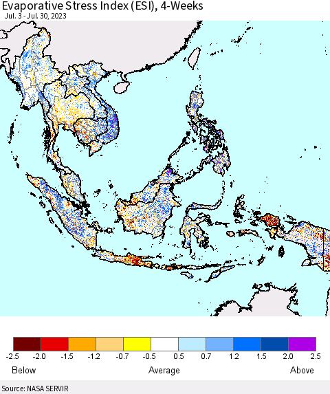 South East Asia Evaporative Stress Index (ESI), 4-Weeks Thematic Map For 7/24/2023 - 7/30/2023