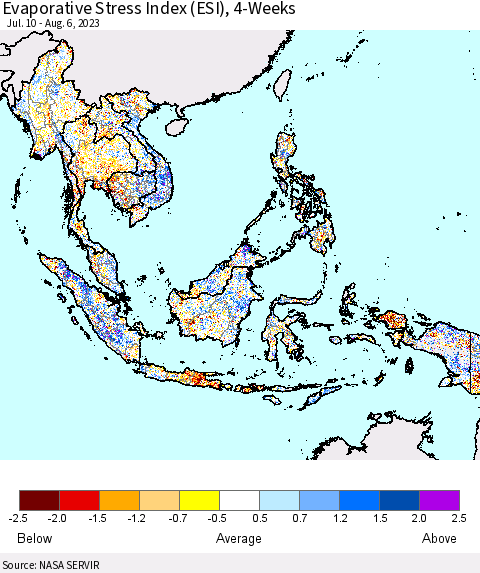 South East Asia Evaporative Stress Index (ESI), 4-Weeks Thematic Map For 7/31/2023 - 8/6/2023