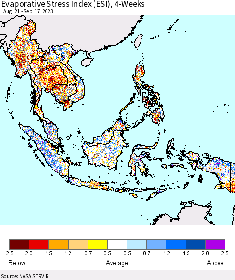 South East Asia Evaporative Stress Index (ESI), 4-Weeks Thematic Map For 9/11/2023 - 9/17/2023