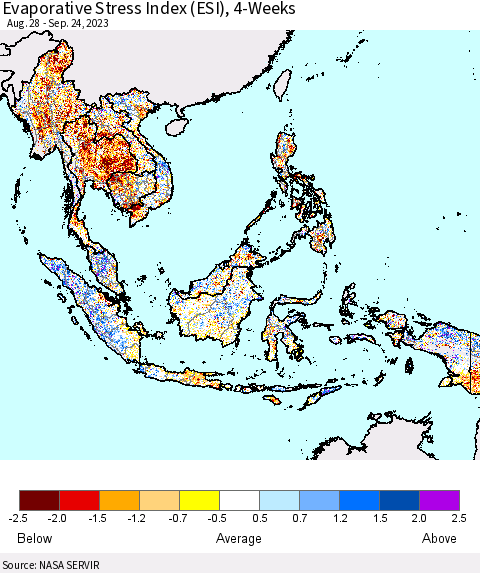 South East Asia Evaporative Stress Index (ESI), 4-Weeks Thematic Map For 9/18/2023 - 9/24/2023