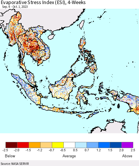 South East Asia Evaporative Stress Index (ESI), 4-Weeks Thematic Map For 9/25/2023 - 10/1/2023