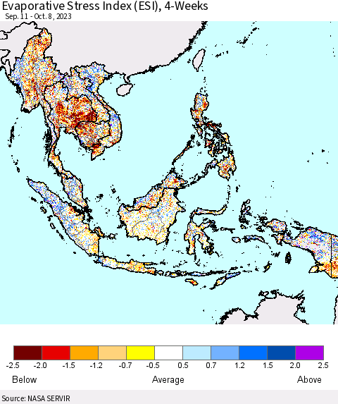 South East Asia Evaporative Stress Index (ESI), 4-Weeks Thematic Map For 10/2/2023 - 10/8/2023